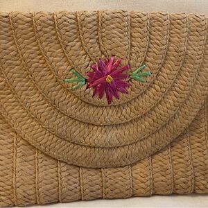 Handcrafted Tan Clutch with Floral Accent
